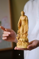 Tượng Phật A Di Đà tiếp dẫn gỗ hoàng dương lá nhỏ