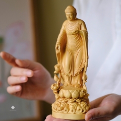 Tượng Phật A Di Đà tiếp dẫn gỗ hoàng dương lá nhỏ