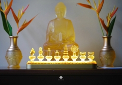 Quý phẩm cúng dường lưu ly vàng kèm đế đèn led