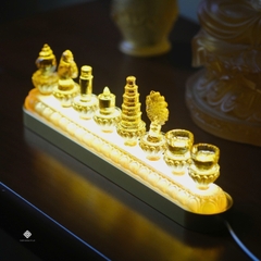 Quý phẩm cúng dường lưu ly vàng kèm đế đèn led