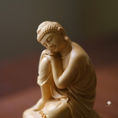 Tượng Phật an nhiên gỗ hoàng dương lá nhỏ 10cm