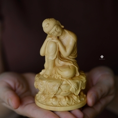 Tượng Phật an nhiên gỗ hoàng dương lá nhỏ 10cm