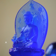 Tượng Đức Phật Dược Sư hào quang lưu ly xanh dương 22cm