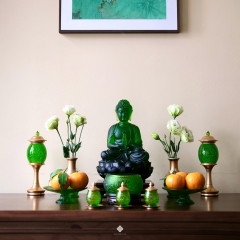 Ban thờ hoa sen lưu ly xanh lá