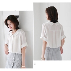 Áo sơ mi nữ ngắn tay kiểu cổ Lá Sen Vải