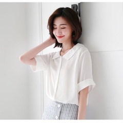 Áo sơ mi nữ ngắn tay kiểu cổ Lá Sen Vải