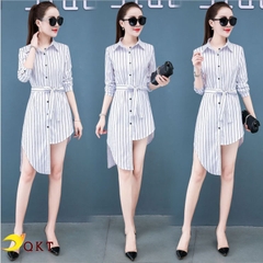 Đầm suông kèm dây thắt eo tà lệch QKT