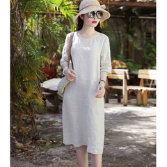 Đầm suông linen tay lỡ 2 túi bổ trước