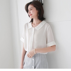 Áo sơ mi nữ ngắn tay kiểu cổ Lá Sen Vải
