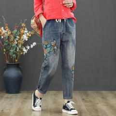 Quần Jeans Nữ Thêu Hình Chú Mèo Cao Cấp