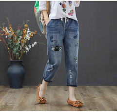 Quần Jeans Nữ Thêu Hình Chú Mèo Cao Cấp