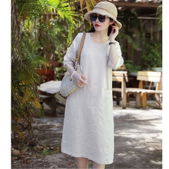Đầm suông linen tay lỡ 2 túi bổ trước