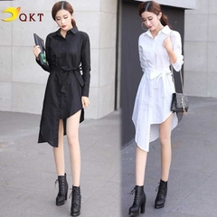 Đầm suông kèm dây thắt eo tà lệch QKT