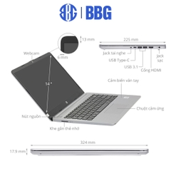 Máy tính xách tay Laptop HP 340s G7 (Core i5-1035G1/8GD4/512GSSD/14.0FHD/WL/3C41WHr/Xám/W10SL)
