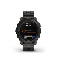 Đồng hồ thông minh fenix 7/7X Sapphire, Solar, Xám Carbon/Xanh/Đen, phủ DLC viền Titanium với Dây đen/Dây titanium, Đồng hồ GPS, SEA