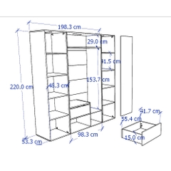 TINTO, Tủ quần áo đa năng kèm 2 kệ WAR_026, 200x55x220cm