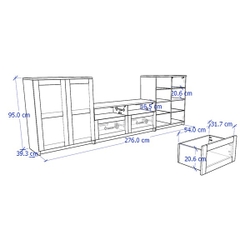 KALUA, COMBO Kệ TV kết hợp tủ trưng bày cửa kính STO_049, 276x41x95cm