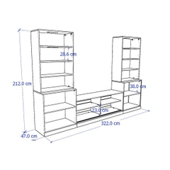 BODO, COMBO 2 kệ trưng bày cửa kính kèm kệ TV STO_082, 322x47x212cm