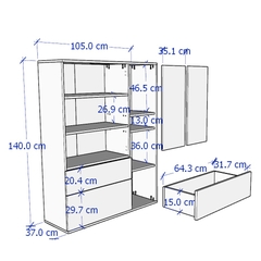 SOSIA, Kệ tủ lưu trữ đồ dùng có ngăn kéo STO_036, 105x37x140cm