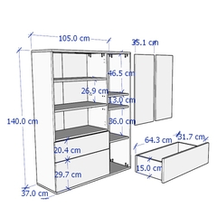 SOSIA, Kệ tủ lưu trữ đồ dùng có ngăn kéo STO_036, 105x37x140cm