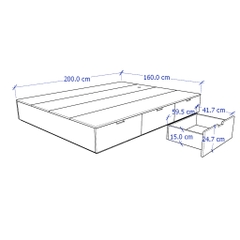 BANALDO, Giường ngủ 3 hộc tủ kéo BED_046, 200x28cm