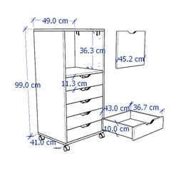 HALIFAX, Tủ hồ sơ 1 ngăn 5 hộc kéo có bánh xe DRA_047, 49x41x105cm