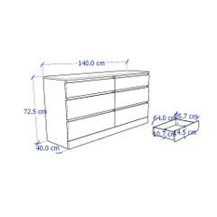 MOLTENI, Tủ lưu trữ đồ 3 tầng 6 ngăn size nhỏ DRA_084, 140x40x72cm