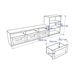 KALUA, COMBO Kệ TV 3 hộc kéo kết hợp tủ 3 tầng STO_053, 258x41x95cm