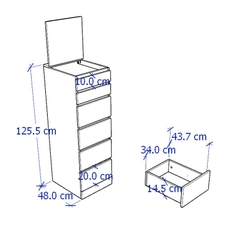 MOLTENI, Tủ lưu trữ đồ dùng 6 ngăn kéo kèm gương DRA_022, 40x48x126cm