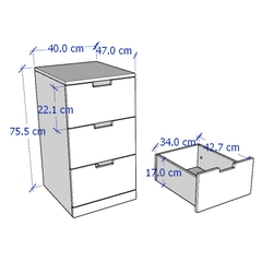 BANALDO, Tủ lưu trữ 3 ngăn kéo DRA_010, 40x47x76cm