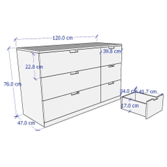 BANALDO, Tủ lưu trữ 3 tầng 6 ngăn kéo STO_011, 120x47x76cm