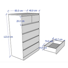 MOLTENI, Tủ lưu trữ đồ 5 tầng 6 ngăn kéo DRA_003, 80x48x123cm