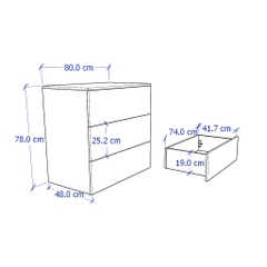 TINTO, Tủ lưu trữ 3 ngăn kéo DRA_082, 80x48x78cm