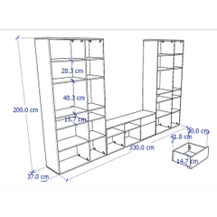 SOSIA, COMBO Kệ TV kết hợp bộ đôi kệ lưu trữ 6 tầng STO_078, 330x37x200cm