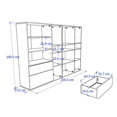 SOSIA, COMBO Kệ lưu trữ đồ dùng kèm tủ hộc kéo STO_079, 200x37x140cm
