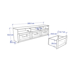 KALUA, Kệ TV 3 hộc kéo TVD_003, 180x41x53cm