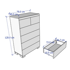 ENRIQUE, Tủ lưu trữ đồ dùng 5 tầng 6 ngăn kéo DRA_121, 78x40x120cm
