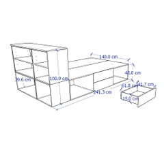 GALLOTTI, Giường ngủ đa năng kèm kệ, 1m4 BED_008, 140x244x103cm