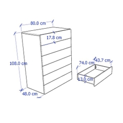 NOVA, Tủ đựng đồ lưu trữ 6 ngăn kéo size lớn DRA_074, 80x48x108cm