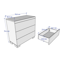 ENRIQUE, Tủ lưu trữ đồ dùng 3 ngăn kéo DRA_119, 78x40x76cm