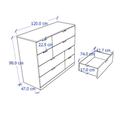 BANALDO, Tủ lưu trữ dùng 4 tầng 8 ngăn kéo DRA_079, 120x47x98cm