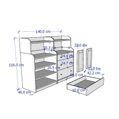 BAHIA, COMBO Kệ tủ trưng bày đồ dùng tích hợp STO_042, 140x46x116cm