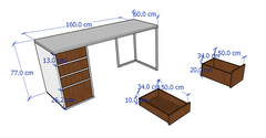 HENRY, Bàn làm việc 4 ngăn kéo hiện đại DEK_082, 160x60x77cm
