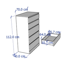 MOLTENI, Tủ lưu trữ đồ dùng 5 ngăn kéo DRA_021, 70x40x112cm