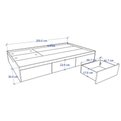 TINTO, Giường ngủ 3 ngăn tủ kéo BED_016, 203x30cm