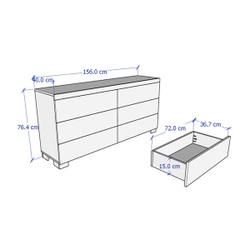 ENRIQUE, Tủ lưu trữ đồ dùng 3 tầng 6 ngăn kéo DRA_117, 156x40x76cm