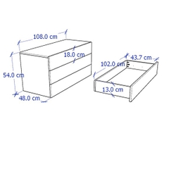 NOVA, Tủ đựng đồ lưu trữ 3 ngăn kéo size lớn DRA_077, 108x48x54cm