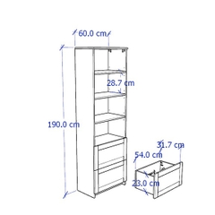 KALUA, Kệ trưng bày 4 tầng 2 hộc kéo SHE_067, 60x35x190cm