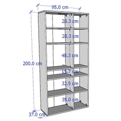 SOSIA, kệ sách 2 gian 6 tầng SHE_026, 95x37x200cm