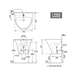 Chậu Lavabo Treo Tường Liền Chân L2203